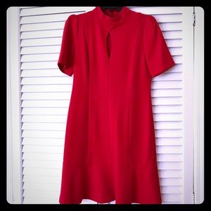 Donna Morgan Mock-Neck Keyhole Flounce  Dress